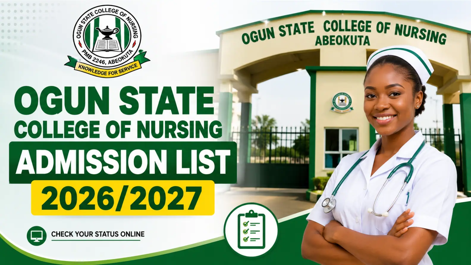 Ogun State College of Nursing Admission List 2026/2027